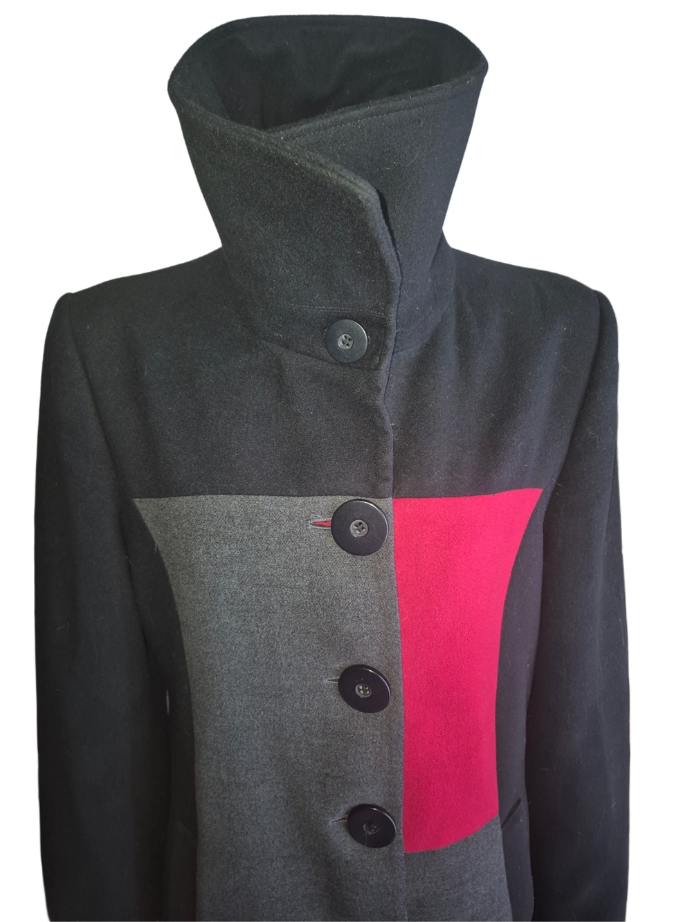 Jessica Red, Black & Grey Colorblock Mid-length Button-up Coat Size L - Picture 5 of 8